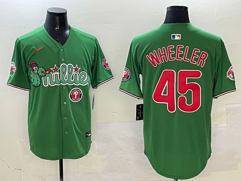Men Philadelphia Phillies #45 Wheeler Green Three generations Joint Name Game 2025 Nike MLB Jersey style 6